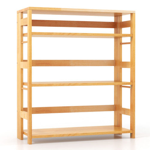 Load image into Gallery viewer, 4-Tier Bookshelf Rubber Wood Bookcase with Side Fences for Living Room-29.5 inches
