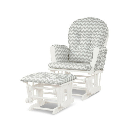 Load image into Gallery viewer, Wood Glider and Ottoman Set with Padded Armrests and Detachable Cushion-Gray and White
