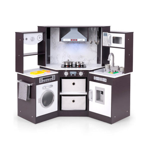 Load image into Gallery viewer, Wooden Kids Play Kitchen Playset with Realistic Lights and Sounds-Coffee

