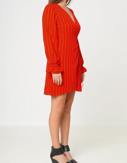Load image into Gallery viewer, Smocked Bell Sleeve Wrap Dress in Red by Shop at Konus

