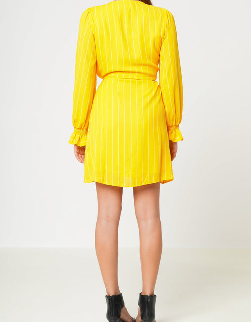 Load image into Gallery viewer, Smocked Bell Sleeve Wrap Dress in Yellow by Shop at Konus
