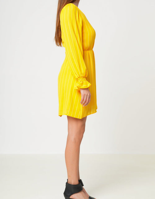 Load image into Gallery viewer, Smocked Bell Sleeve Wrap Dress in Yellow by Shop at Konus
