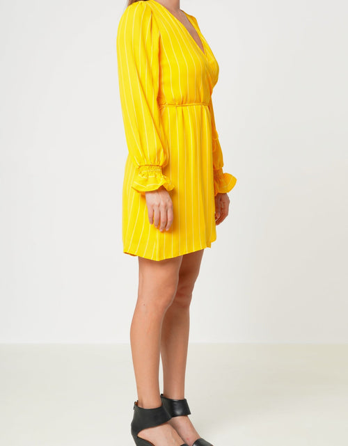 Load image into Gallery viewer, Smocked Bell Sleeve Wrap Dress in Yellow by Shop at Konus
