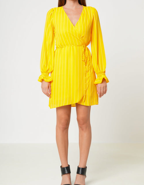 Load image into Gallery viewer, Smocked Bell Sleeve Wrap Dress in Yellow by Shop at Konus
