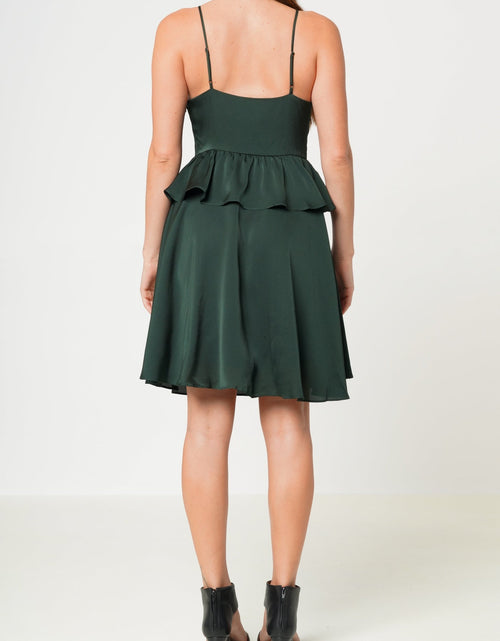 Load image into Gallery viewer, Deep V-neck Ruffle Baby Doll Dress In Hunter Green by Shop at Konus
