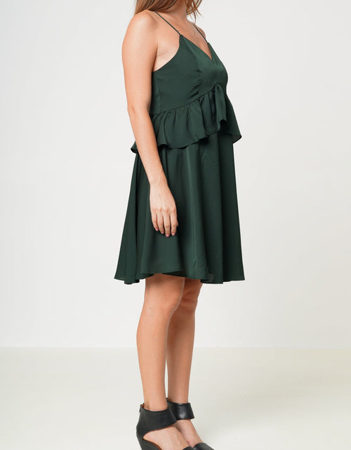Load image into Gallery viewer, Deep V-neck Ruffle Baby Doll Dress In Hunter Green by Shop at Konus
