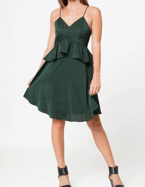 Load image into Gallery viewer, Deep V-neck Ruffle Baby Doll Dress In Hunter Green by Shop at Konus
