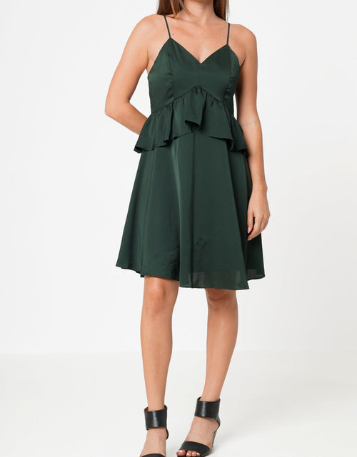 Load image into Gallery viewer, Deep V-neck Ruffle Baby Doll Dress In Hunter Green by Shop at Konus

