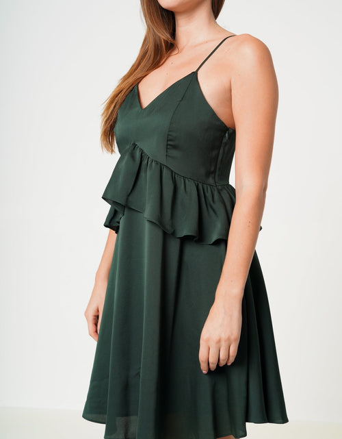 Load image into Gallery viewer, Deep V-neck Ruffle Baby Doll Dress In Hunter Green by Shop at Konus
