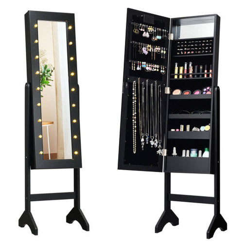 Load image into Gallery viewer, Mirrored Jewelry Cabinet Armoire Organizer w/ LED lights-Black
