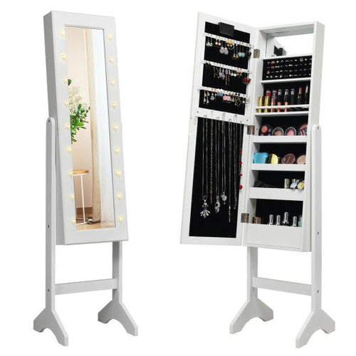 Load image into Gallery viewer, Mirrored Jewelry Cabinet Armoire Organizer w/ LED lights-White
