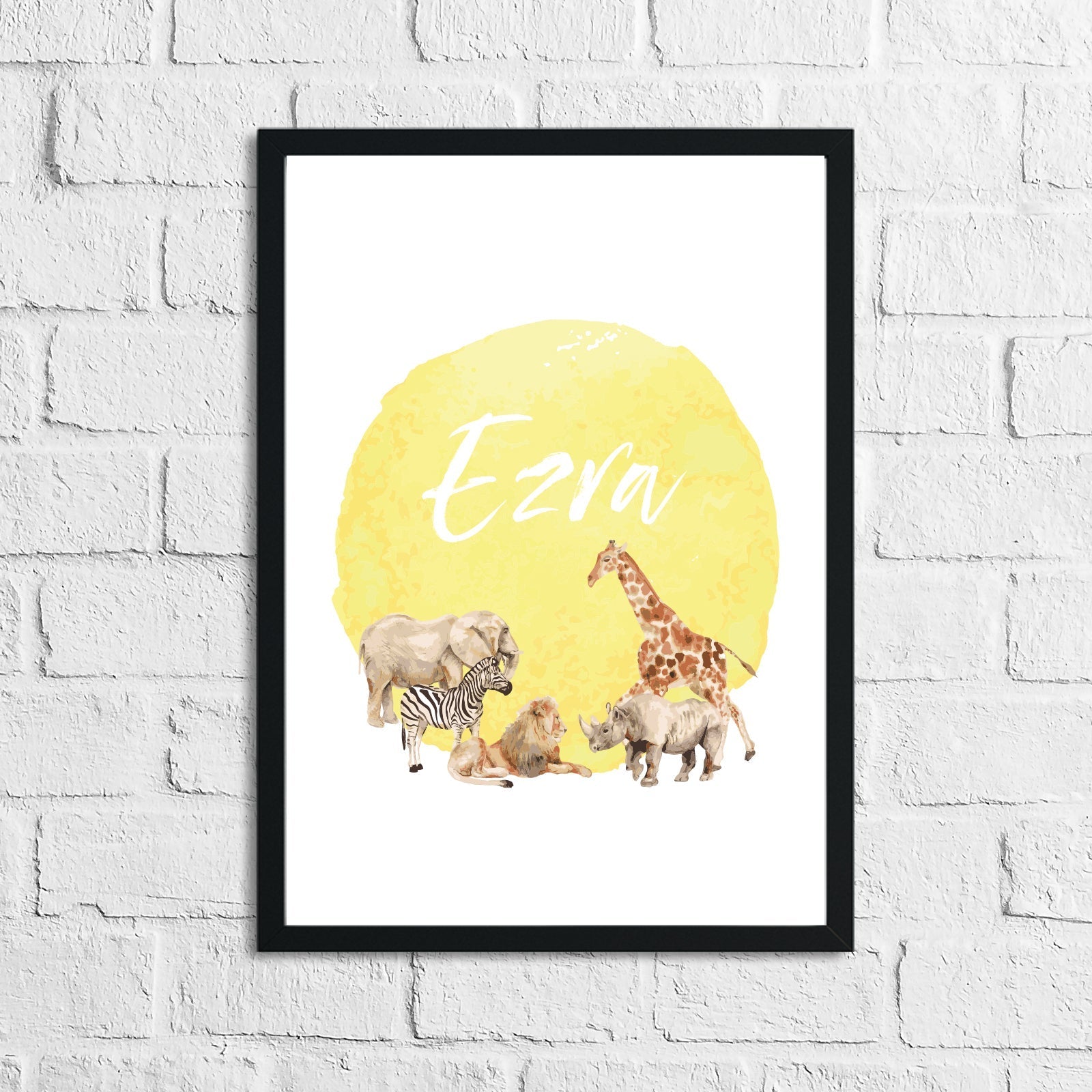Personalised Zoo Animals Sand Yellow Name Children's Room Wall Decor Print by WinsterCreations™ Official Store