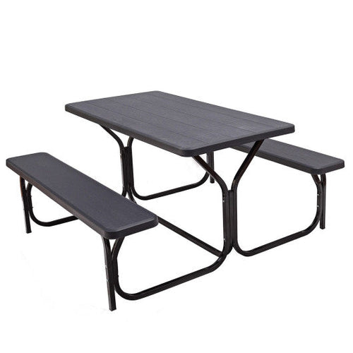 Load image into Gallery viewer, HDPE Outdoor Picnic Table Bench Set with Metal Base-Black
