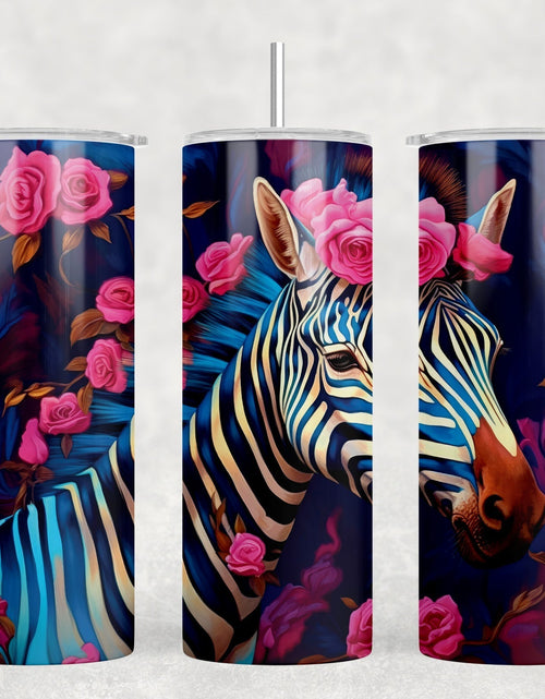 Load image into Gallery viewer, Zebra |Skinny Tumbler|Optional Bluetooth Speaker| Speaker Color Varies by Rowdy Ridge Co
